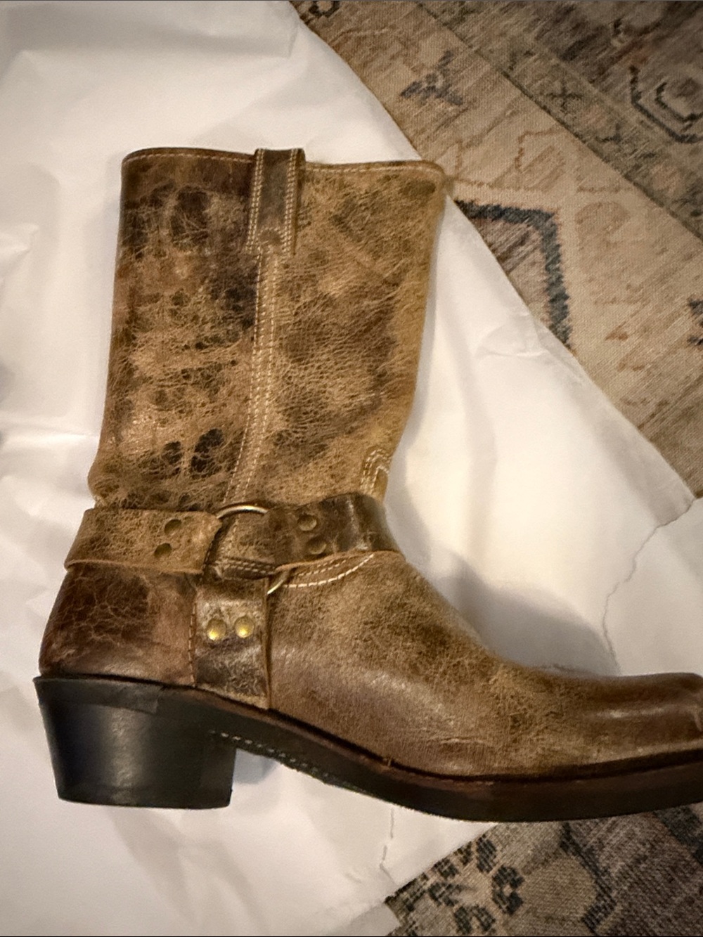 Frye Harness 12R Boots Women’s Distressed Tan brown Leather 9.5 - Picture 12 of 14